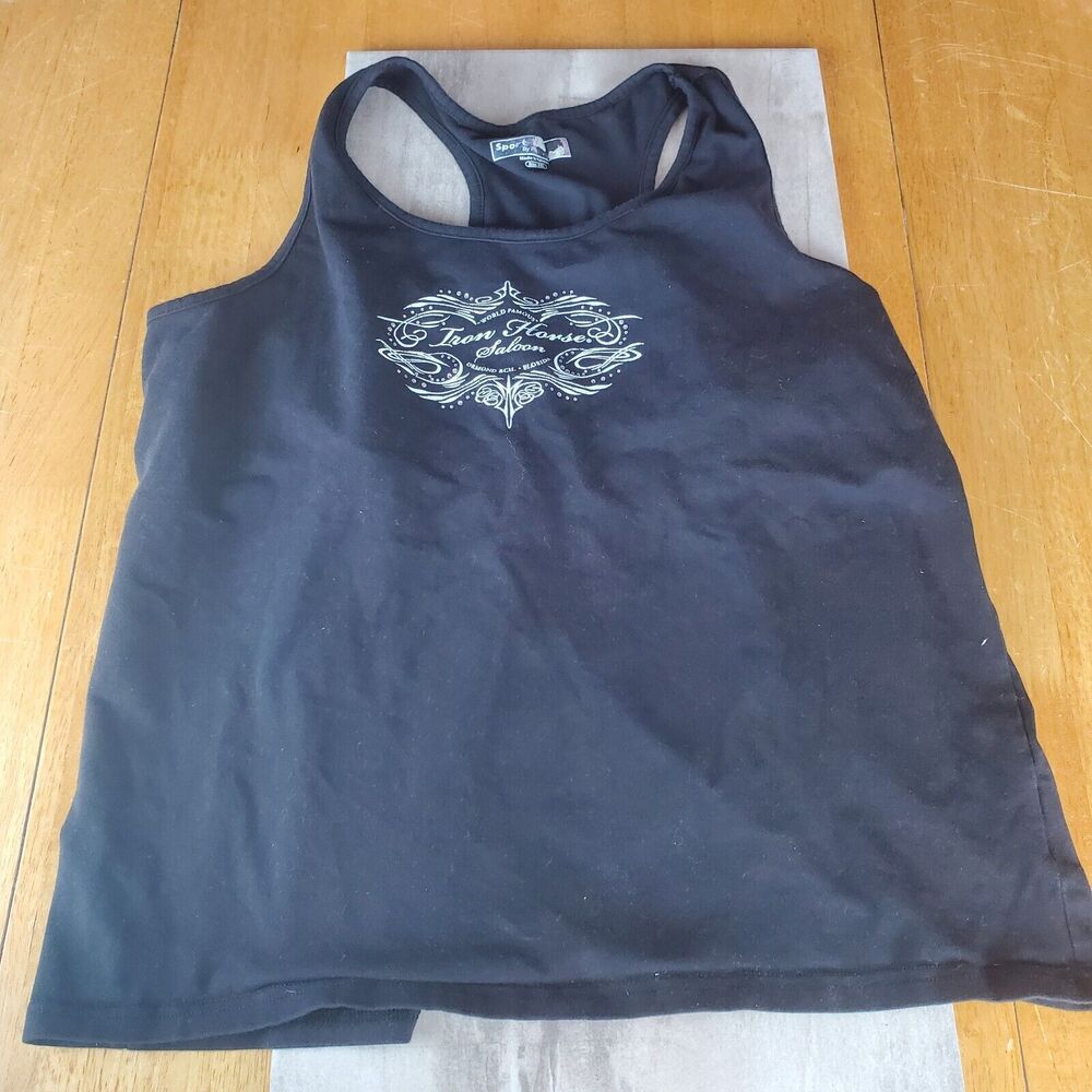 Iron Horse Saloon Womens Biker Tank Top XXL Black Ormond Beach Florida Sequined